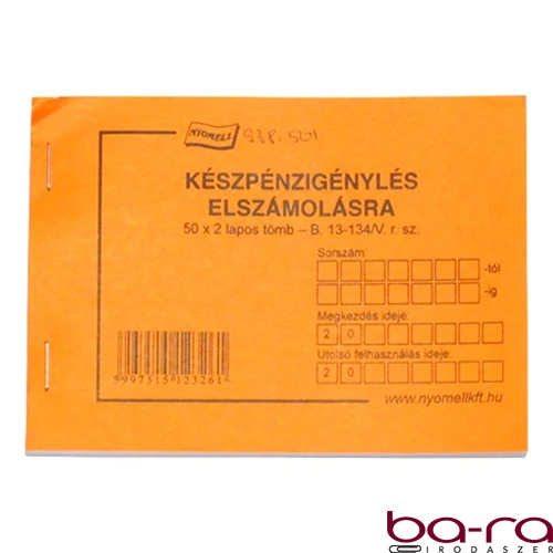 Nyomtatvány készpénzigénylés elszámolásra