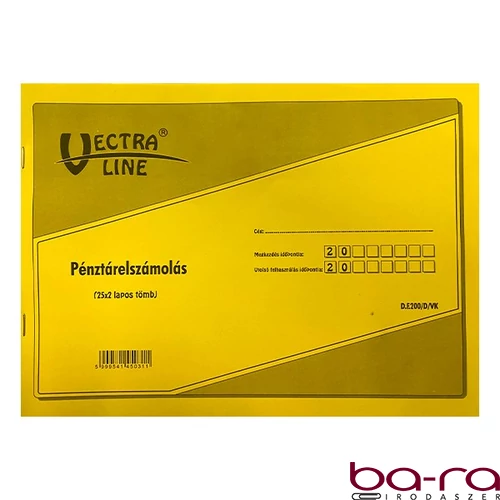 Nyomtatvány pénztárelszámolás VECTRALINE A/4 25x2 lapos fekvő