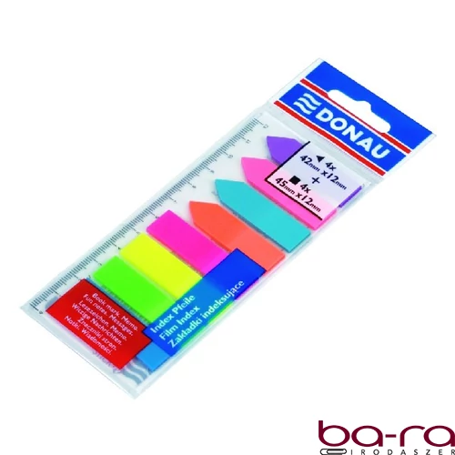 Oldaljelölő DONAU 12x45 mm címke+nyíl PP vegyes neon szín 8x25 lap