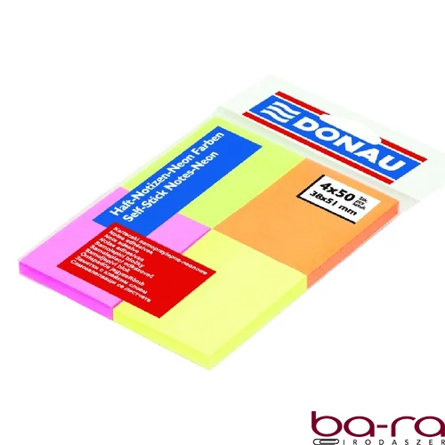 Öntapadós jegyzettömb DONAU 38x51 mm 4x50 lap vegyes neon színek