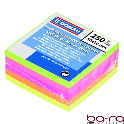 Öntapadós jegyzettömb DONAU 50x50 mm 250 lap vegyes neon színek