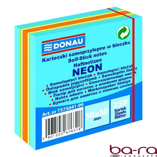 Öntapadós jegyzettömb DONAU 50x50 mm 250 lap vegyes neon színek kék