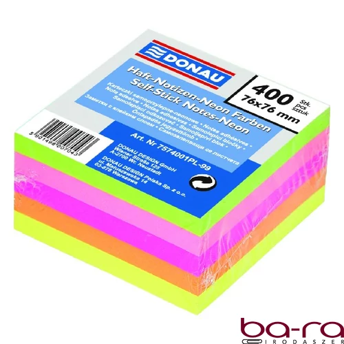 Öntapadós jegyzettömb DONAU 76x76 mm 400 lap vegyes neon színek