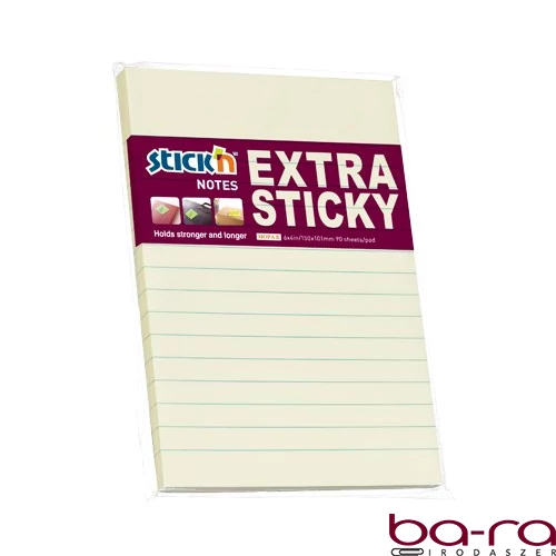 Öntapadós jegyzettömb STICK`N 150x101mm extra erős vonalazott pasztell sárga 90 lap