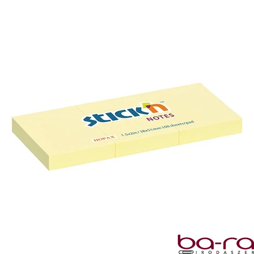 Öntapadós jegyzettömb STICK`N 38x51mm pasztell sárga 3x100 lap