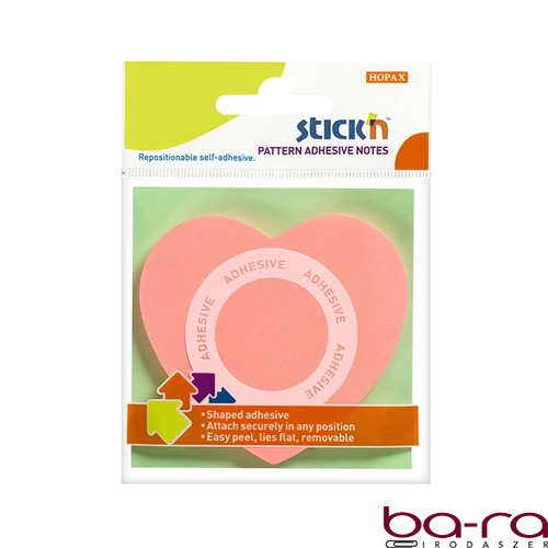 Öntapadós jegyzettömb STICK`N 70x70mm 360°-ban tapadó szív forma rózsaszín 50 lap