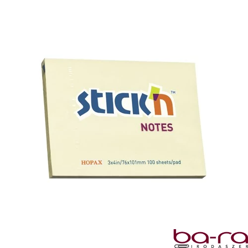 Öntapadós jegyzettömb STICK`N 76x101mm pasztell sárga 100 lap