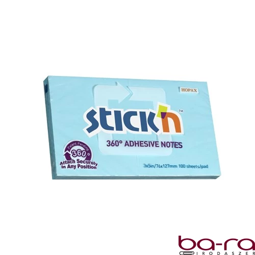 Öntapadós jegyzettömb STICK`N 76x127mm 360°-ban tapadó kék 100 lap