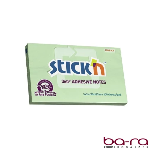 Öntapadós jegyzettömb STICK`N 76x127mm 360°-ban tapadó zöld 100 lap