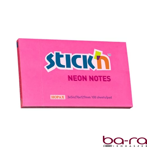 Öntapadós jegyzettömb STICK`N 76x127mm neon pink 100 lap