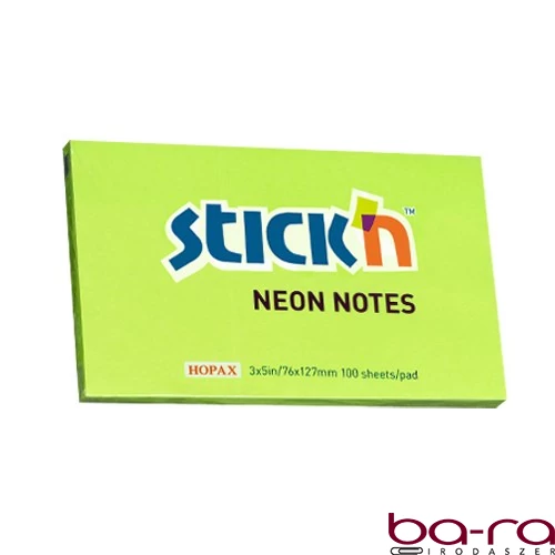 Öntapadós jegyzettömb STICK`N 76x127mm neon zöld 100 lap