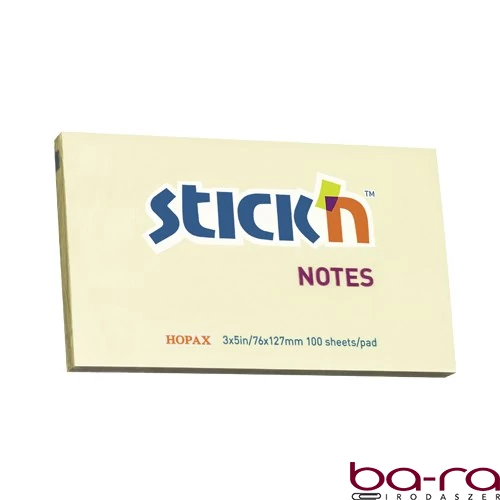 Öntapadós jegyzettömb STICK`N 76x127mm pasztell sárga 100 lap