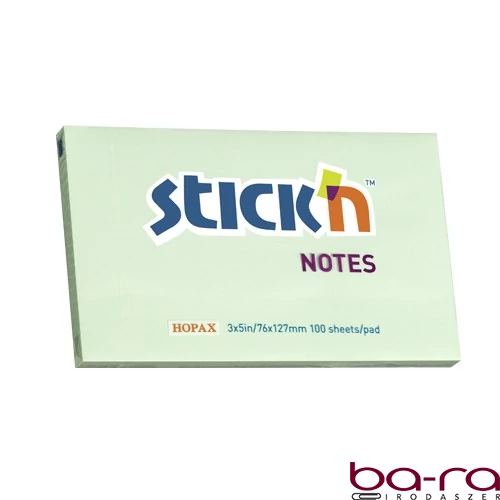 Öntapadós jegyzettömb STICK`N 76x127mm pasztell zöld 100 lap