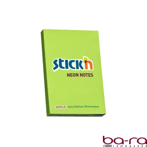Öntapadós jegyzettömb STICK`N 76x51mm neon zöld 100 lap