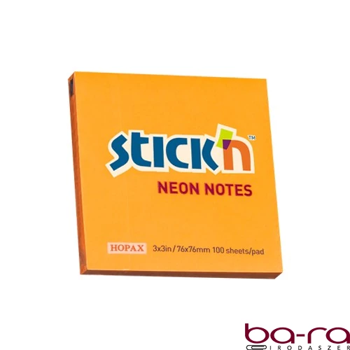 Öntapadós jegyzettömb STICK`N 76x76mm neon narancs 100 lap