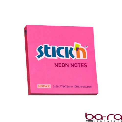 Öntapadós jegyzettömb STICK`N 76x76mm neon pink 100 lap