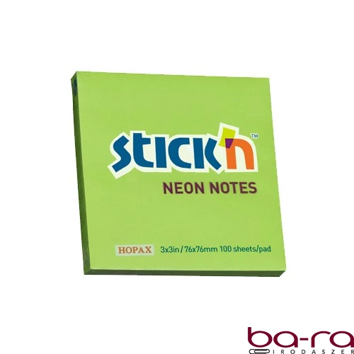 Öntapadós jegyzettömb STICK`N 76x76mm neon zöld 100 lap