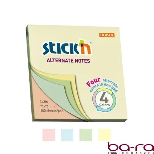 Öntapadós jegyzettömb STICK`N 76x76mm pasztell mix 100 lap