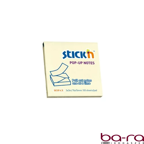 Öntapadós jegyzettömb STICK`N 76x76mm z-hajtott sárga 100 lap