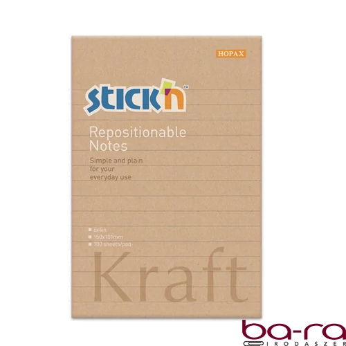 Öntapadós jegyzettömb STICK`N Kraft notes 150x101mm újrahasznosított natúr barna 100 lap