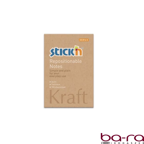 Öntapadós jegyzettömb STICK`N Kraft notes 76x51mm újrahasznosított natúr barna 100 lap
