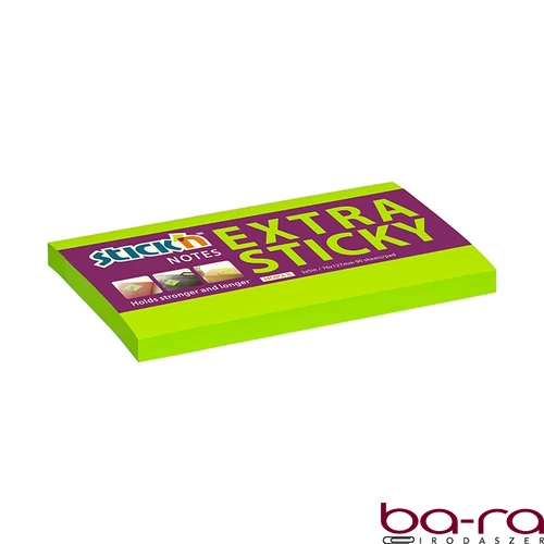 Öntapadós jegyzettömb STICK`N extra erős 76x127mm neon zöld 90 lap