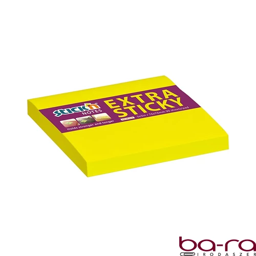 Öntapadós jegyzettömb STICK`N extra erős 76x76mm neon sárga 90 lap
