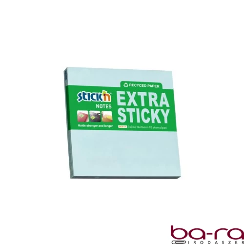 Öntapadós jegyzettömb STICK`N extra erős 76x76mm újrahasznosított pasztell kék 90 lap