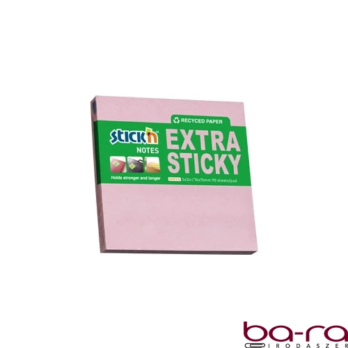 Öntapadós jegyzettömb STICK`N extra erős 76x76mm újrahasznosított pasztell rózsaszín 90 lap