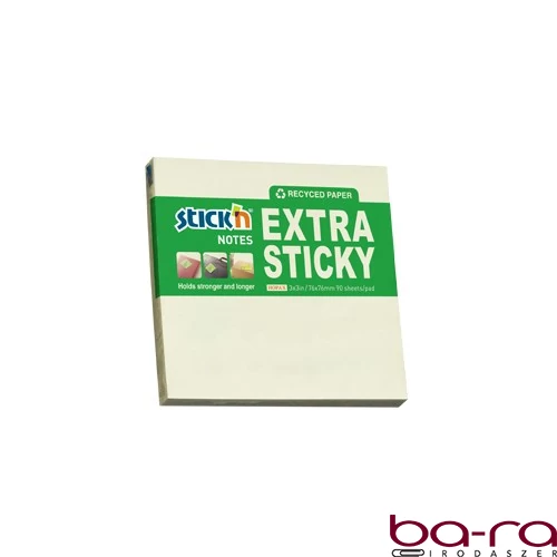 Öntapadós jegyzettömb STICK`N extra erős 76x76mm újrahasznosított pasztell sárga 90 lap