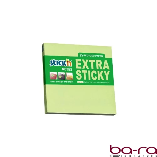 Öntapadós jegyzettömb STICK`N extra erős 76x76mm újrahasznosított pasztell zöld 90 lap