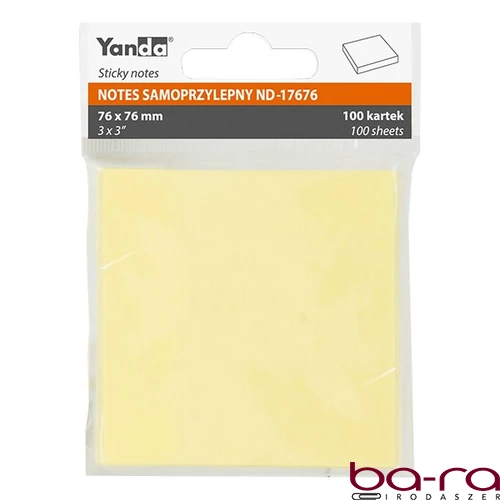 Öntapadós jegyzettömb YANDA 76x76 mm 100 lap sárga