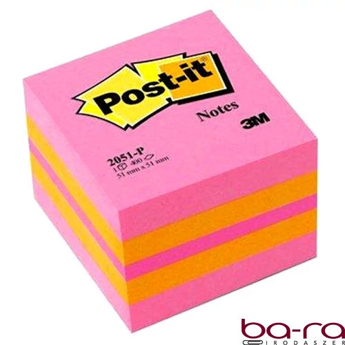 Öntapadós jegyzettömb 3M Post-it LP2051P 51x51mm mini kocka vegyes pink 400 lap