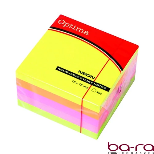 Öntapadós jegyzettömb OPTIMA 75x75mm neon mix 450 lap