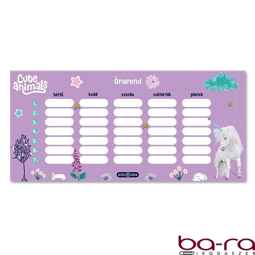 Órarend ARS UNA egylapos kétoldalas Cute Animals-Unicorn