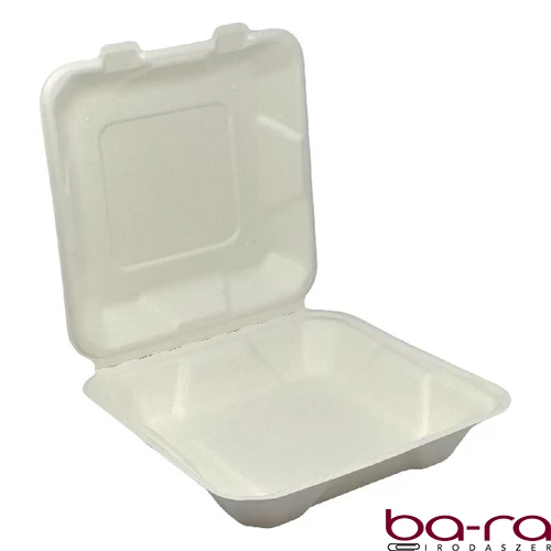 Papírdoboz eldobható 1 részes ételes KOMP cukornád lebomló 20X20x6,5cm natúr  100 darabos