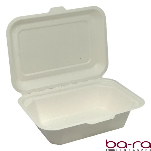 Papírdoboz eldobható ételes KOMP cukornád lebomló 18,28X13,71x6,85 cm natúr 150 darabos