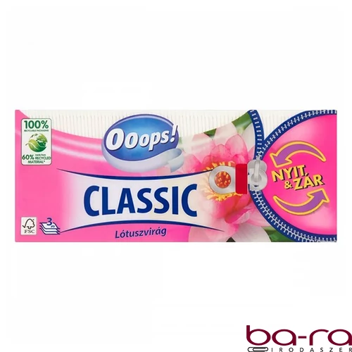 Papírzsebkendő OOOPS! Classic Lótuszvirág 3 rétegű 90 darabos