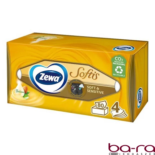 Papírzsebkendő ZEWA Softis 4 rétegű 80 darabos dobozos Soft & Sensitive