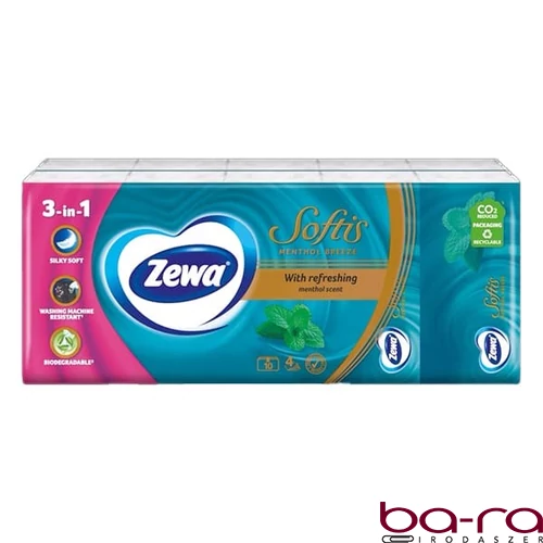 Papírzsebkendő ZEWA Softis Menthol Breeze 4 rétegű 10x9 darabos