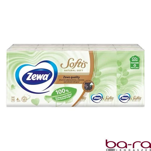 Papírzsebkendő ZEWA Softis Natural Soft 4 rétegű 10x9 darabos