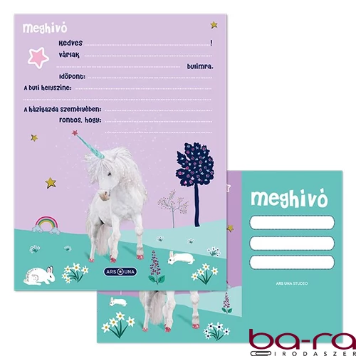 Partimeghívó ARS UNA 10 ív+10 db boríték Cute Animals-Unicorn