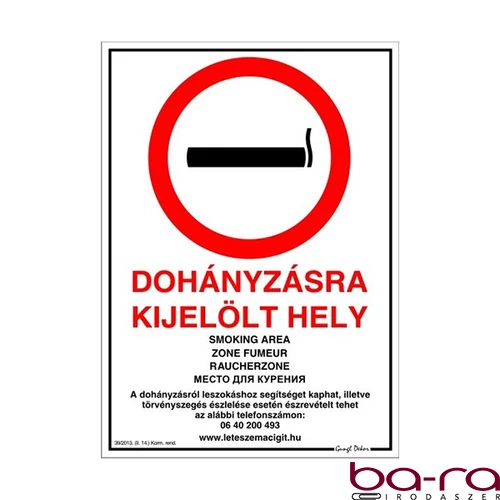 Piktogram Dohányzásra kijelölt hely 21x30 cm többnyelvű új