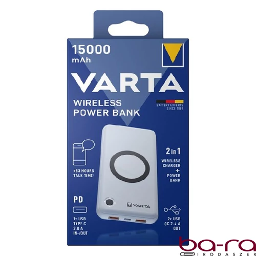 Powerbank VARTA Portable Wireless + vezeték nélküli töltő 15.000 mAh