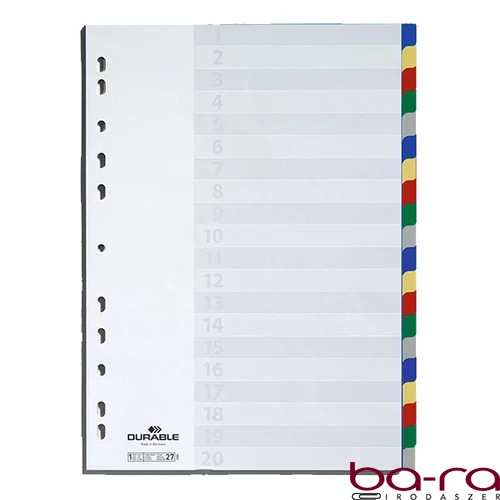 Regiszter DURABLE műanyag A/4 20 színes + index fülek