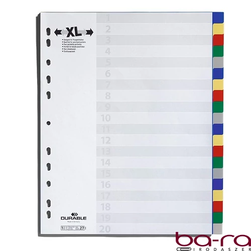 Regiszter DURABLE műanyag A/4 maxi 20 színes + index fülek