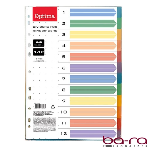 Regiszter OPTIMA A/4 műanyag 12 színű