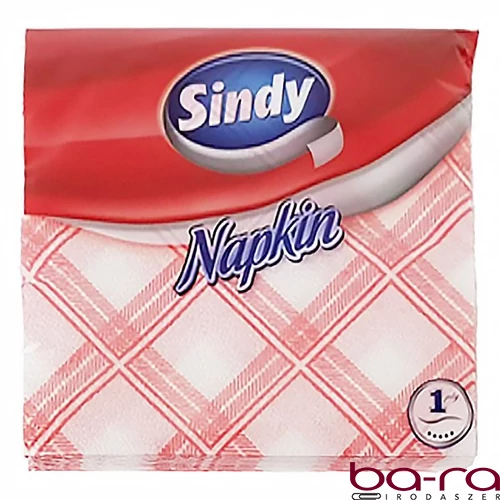 Szalvéta SINDY 1 rétegű 45 lapos 33x33 cm piros kockás