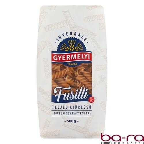 Száraztészta fusilli GYERMELYI teljes kiőrlésű durum 500 g