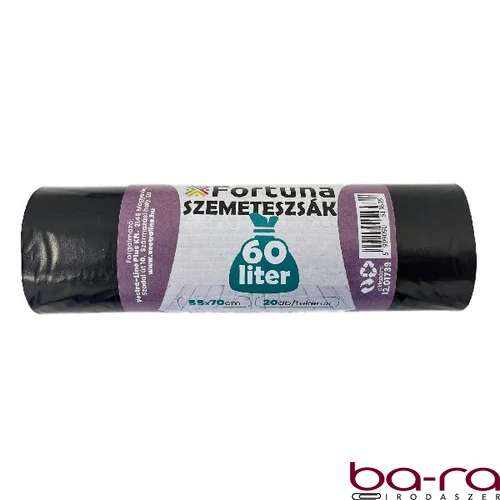 Szemeteszsák FORTUNA 60L fekete 55x70 cm 20 darabos